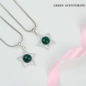 Green Aventurine Star Shape Pendant With American Diamonds
