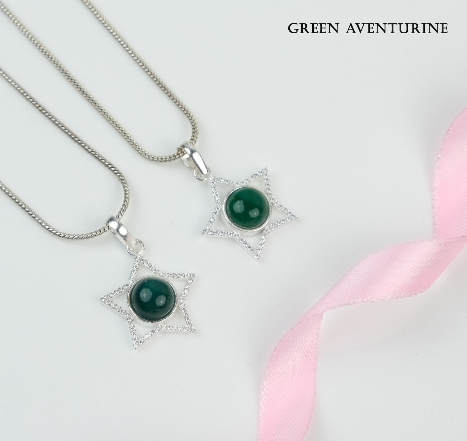 Green Aventurine Star Shape Pendant With American Diamonds