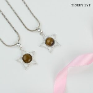 Tiger Eye Star Shape Pendant With American Diamonds