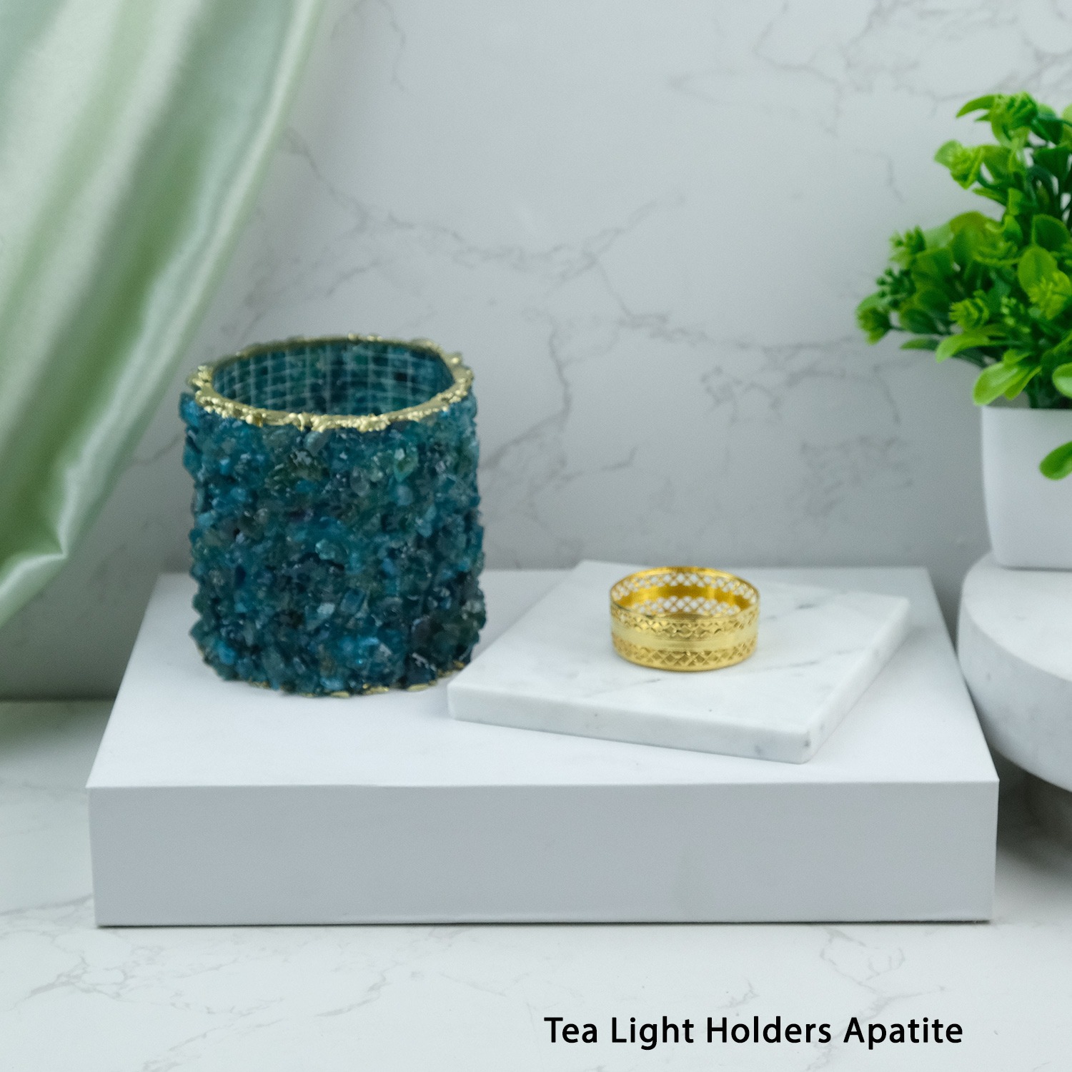 Blue Apatite Tea Light Holder