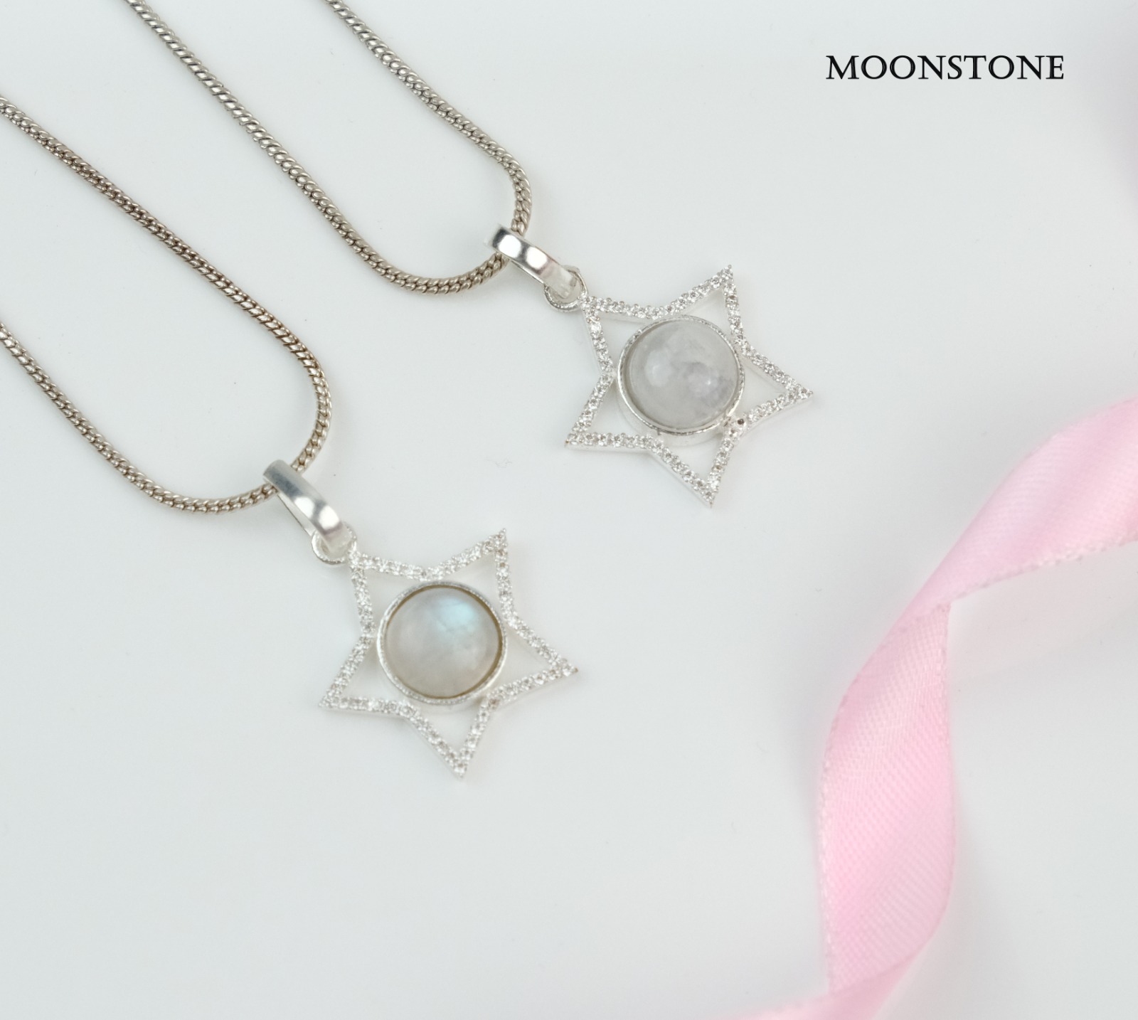 Moonstone Star Shape Pendant With American Diamonds