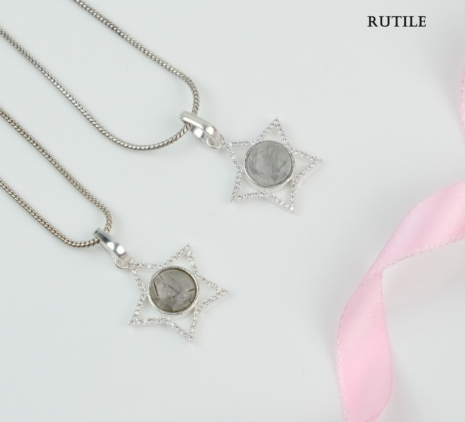 Rutile Star Shape Pendant With American With American Diamonds
